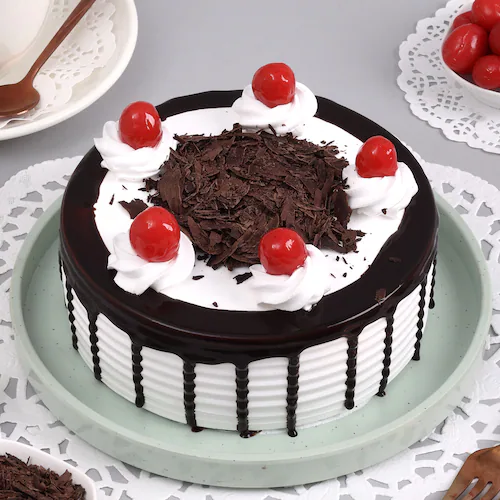 total finished cake image of a black forest cake making